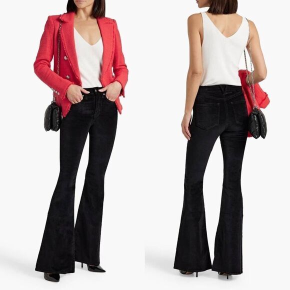 Veronica Beard Sheridan Black velvet flared High rise pants 26 - Picture 1 of 10